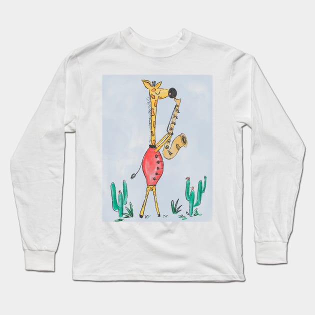 Jazzy Giraffe Long Sleeve T-Shirt by Guncha Kumar